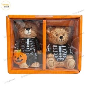 Creepy Critters Halloween Pumpkin Skeleton Bear Salt & Pepper Shakers NEW